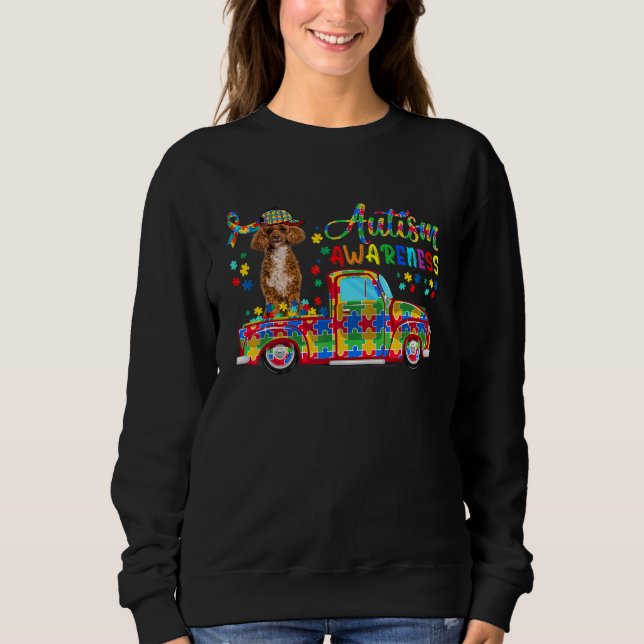 Camiseta Consciente do Orgulho do Autismo Poodle Fofo em Ca (Frente)