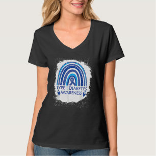 Camiseta Conscientização da Diabetes Tipo 1 Desbotado Arco-