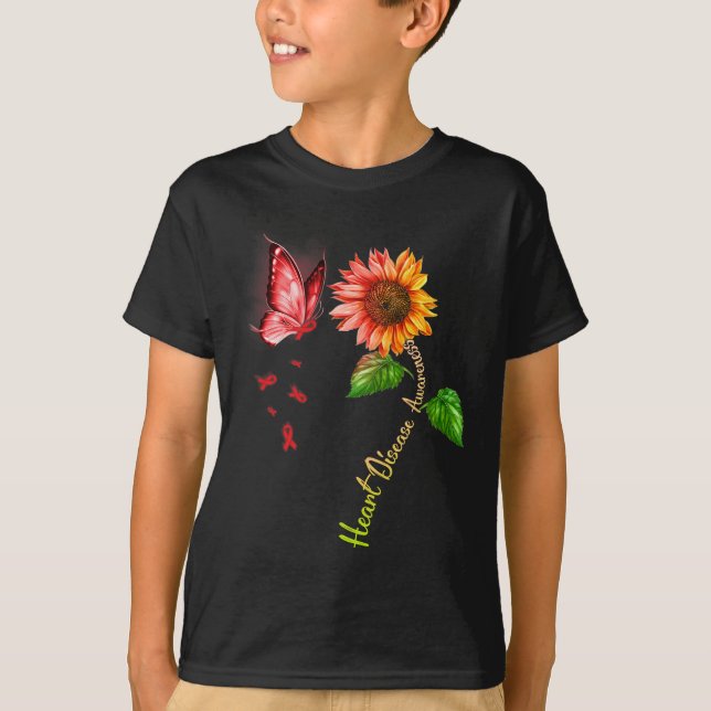 Camiseta Conscientização da Doença Cardíaca do Girassol Bor (Frente)