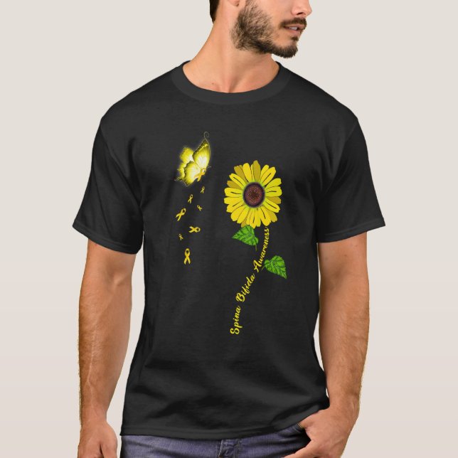 Camiseta Conscientização da Espinha Bífida Borboleta Amarel (Frente)