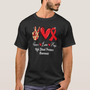 Camiseta Conscientização da Hipertensão Paz Amor Esperança