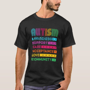 Camiseta Conscientização do Autismo Apoio Cuidado Aceitação