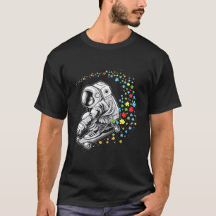 Camiseta Conscientização do Autismo Astronauta Skateboard S