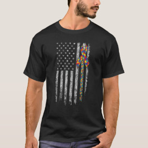 Camiseta Conscientização do Autismo Bandeira Ameri