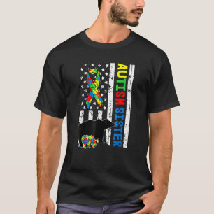 Camiseta Conscientização do Autismo Bandeira Americana Irmã