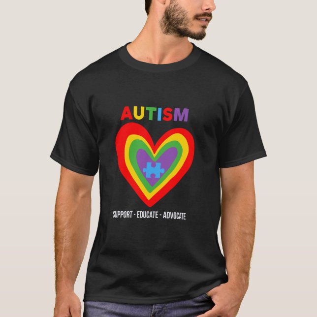 Camiseta Conscientização do Autismo Educar Apoiar Advogar (Frente)