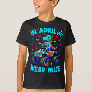 Camiseta Conscientização do Autismo em Abril Use Azul T-Rex