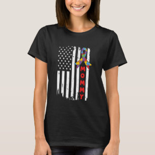 Camiseta Conscientização do Autismo Mãe Bandeira EUA Crianç