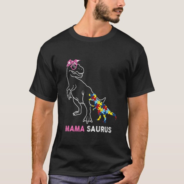 Camiseta Conscientização do Autismo Mamãe Saurus Quebra-Cab (Frente)