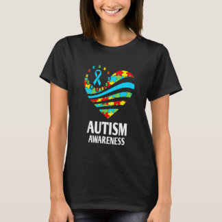 Camiseta Conscientização do Autismo Mulheres Coração Apoia 
