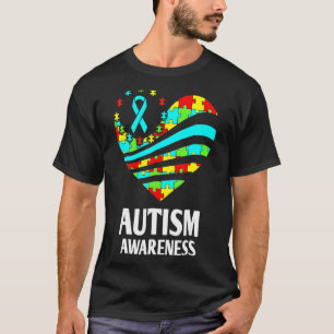 Camiseta Conscientização do Autismo Mulheres Coração Apoio 