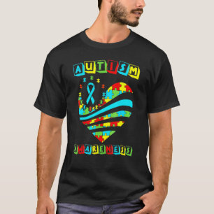 Camiseta Conscientização do Autismo Mulheres Coração Apoio 