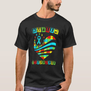 Camiseta Conscientização do Autismo Mulheres Coração Apoio