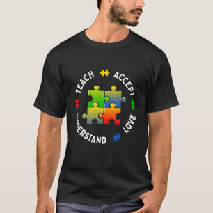 Camiseta Conscientização do Autismo Professor Ensina Aceita