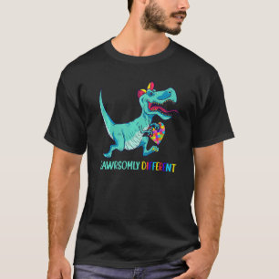 Camiseta Conscientização do Autismo Trex Dino P cruamente d