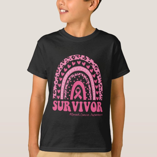 Camiseta Conscientização do Câncer Rosa Arco-íris Sobrevive (Frente)