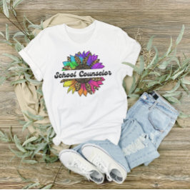 Camiseta Conselheiro Escolar Profissão Rainbow Sunflower