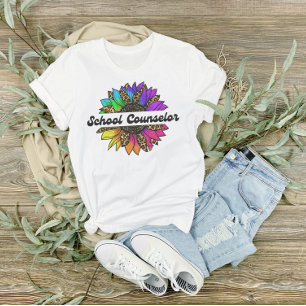 Camiseta Conselheiro Escolar Profissão Rainbow Sunflower