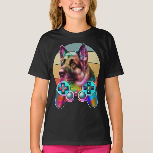 Camiseta console de jogos e cão vintage (Frente)