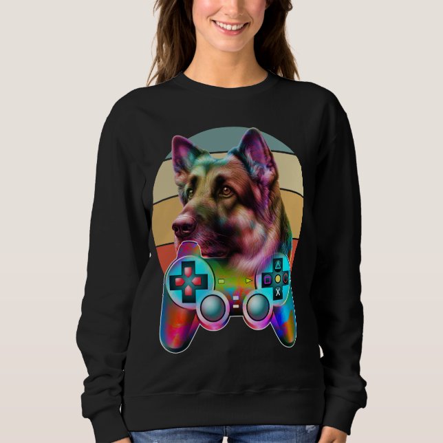 Camiseta console de jogos e cão vintage (Frente)