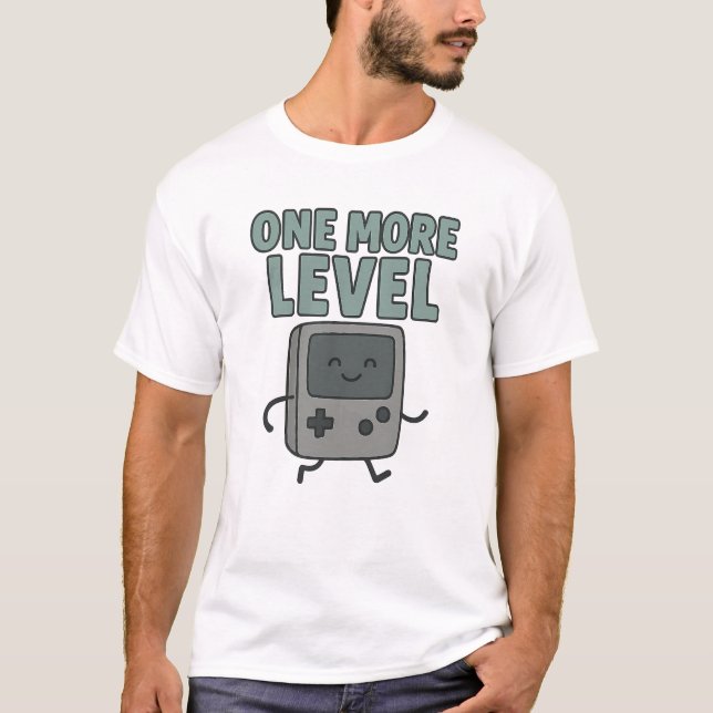 Camiseta Console Portátil Retro Fofo "Mais Um Nível" (Frente)