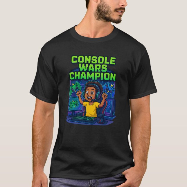 Camiseta “Console Wars Champion – Gamer T-Shirt” (Frente)
