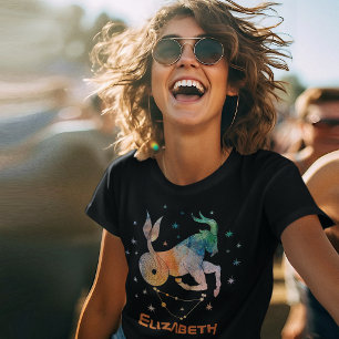 Camiseta Constelação de Capricórnio Zodíaco Galáxia Aquarel