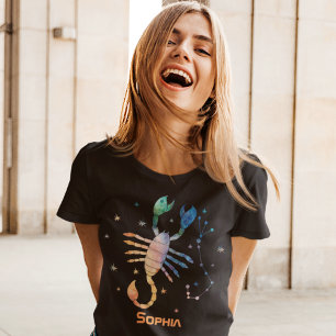 Camiseta Constelação de Escorpião Zodíaco Aquarela Galáxia