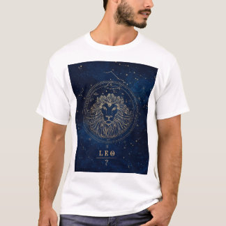 Camiseta Constelação de Leão do Zodíaco em Ouro Falso à Noi