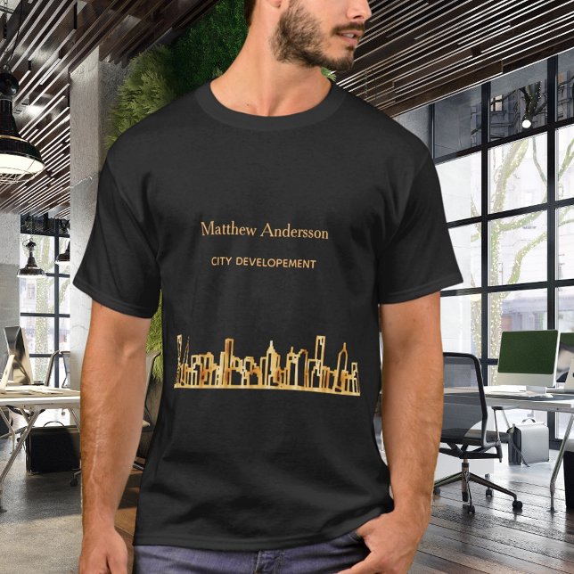 Camiseta Construção da linha do horizonte de ouro negro (Criador carregado)