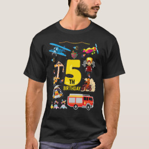 Camiseta Construção de Carro de Corrida de Avião 5 Anos de
