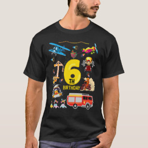 Camiseta Construção de Carro de Corrida de Avião 6 Anos de