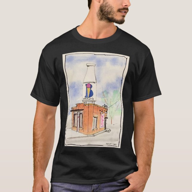 Camiseta Construção de garrafas de leite em Braum em OKC (Frente)