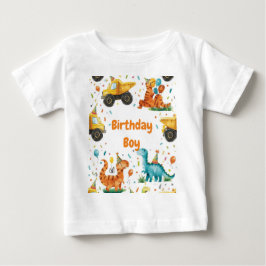 Camiseta Construção Dinossauro Aniversariante Personalizado