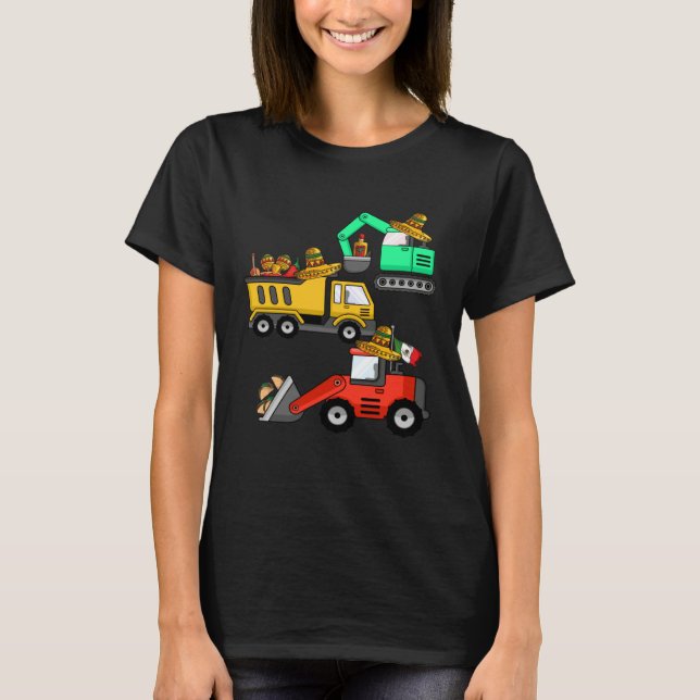 Camiseta Construction Excavator Taco Mexican Crane Cinco De (Frente)