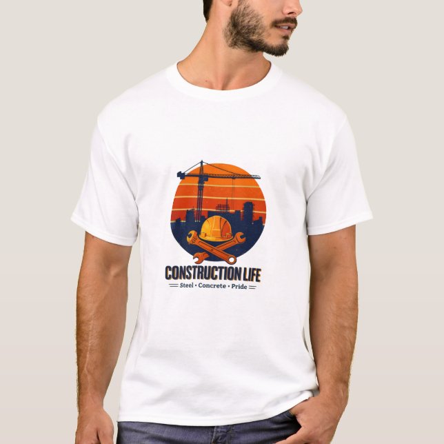 Camiseta Construction Life Steel Concrete Retro Sunset (Frente)