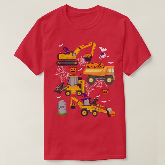 Camiseta Construction Vehicle Crane Truck Pumpkin Halloween (Frente do Design)