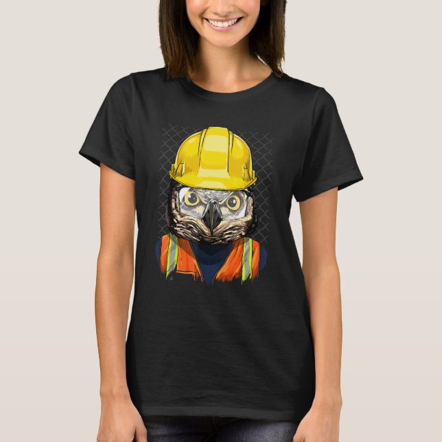 Camiseta Construction Worker Owl Laborer Animal Bird Owner  (Frente)