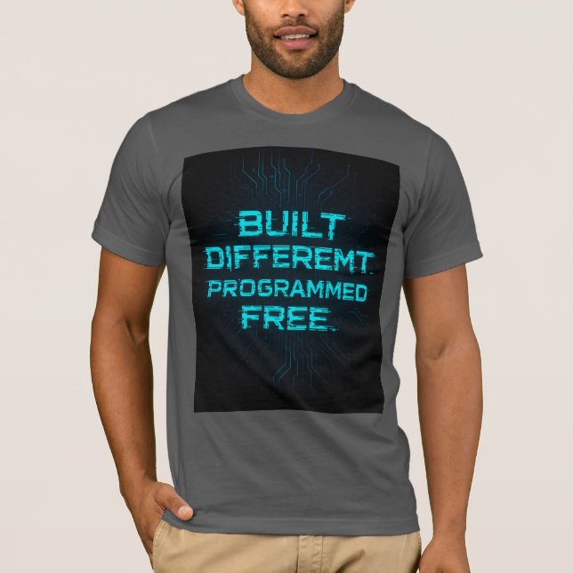 Camiseta Construído Diferente. Programado Gratuito. Cyberco (Frente)