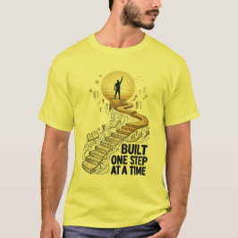 Camiseta Construído Passo a Passo Ilustração Motivacional d