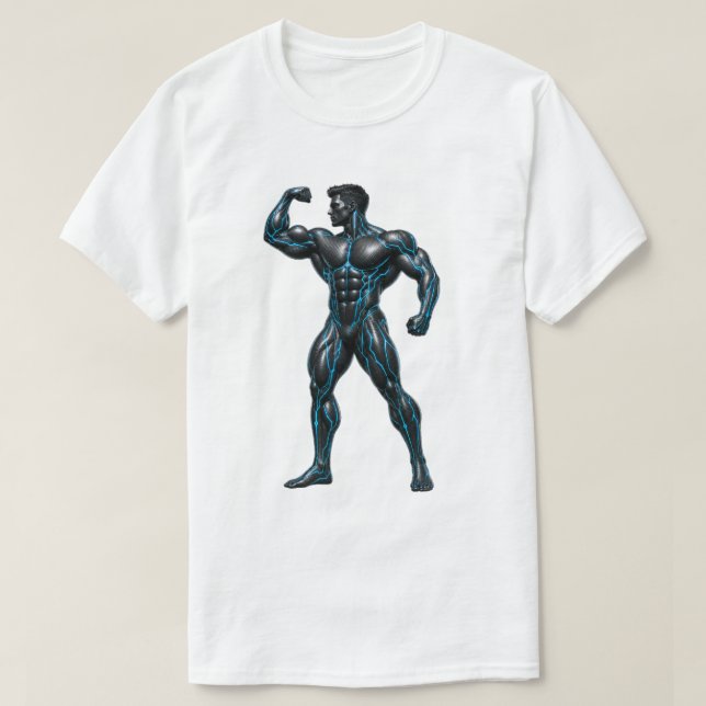 Camiseta Construtor de Corpo Cibernético - Músculo Neon Fut (Frente do Design)
