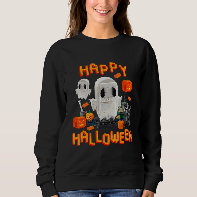 Camiseta Construtor de Tijolo de Halloween Blocos Construto (Frente)
