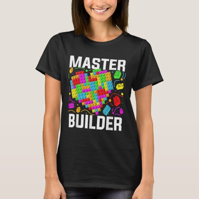 Camiseta Construtor Mestre de Bloco de Coração Edifício de  (Frente)