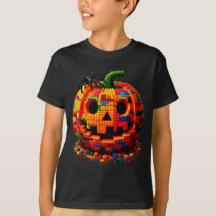 Camiseta Construtor Mestre de Halloween Abóbora Blocos de C