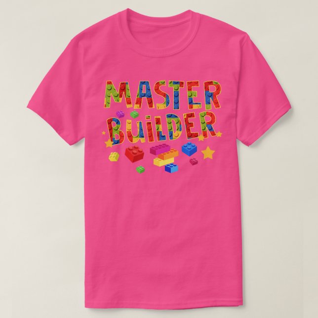 Camiseta Construtor Mestre Engraçado Blocos de Construção B (Frente do Design)