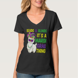 Camiseta Contas E Máscara Mardi Gras Llama Alpaca Para Home