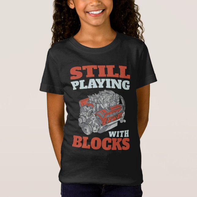 Camiseta Continuando brincando com blocos mecânicos (Frente)