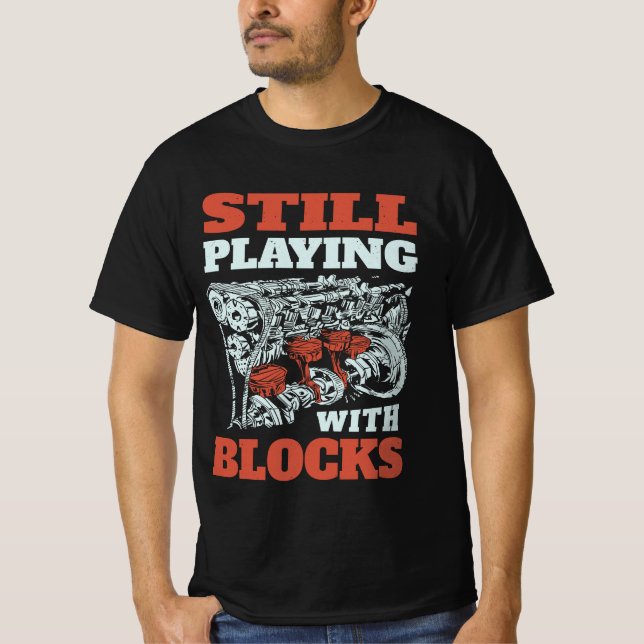 Camiseta Continuando brincando com blocos mecânicos (Frente)