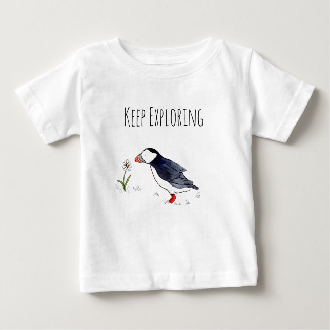 Camiseta Continuar Explorando a Letreiros com o Puffin Atlâ (Frente)