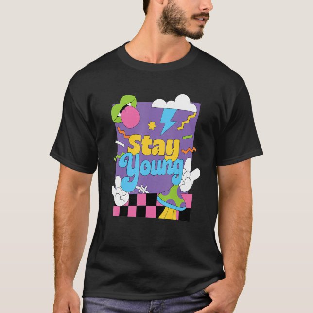 Camiseta Continuar jovem Criança estética 80s 90s Alt Indie (Frente)